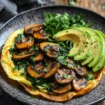Omelett mit Pilzen, Spinat und Avocado