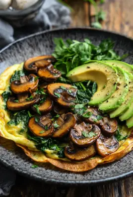 Omelett mit Pilzen, Spinat und Avocado