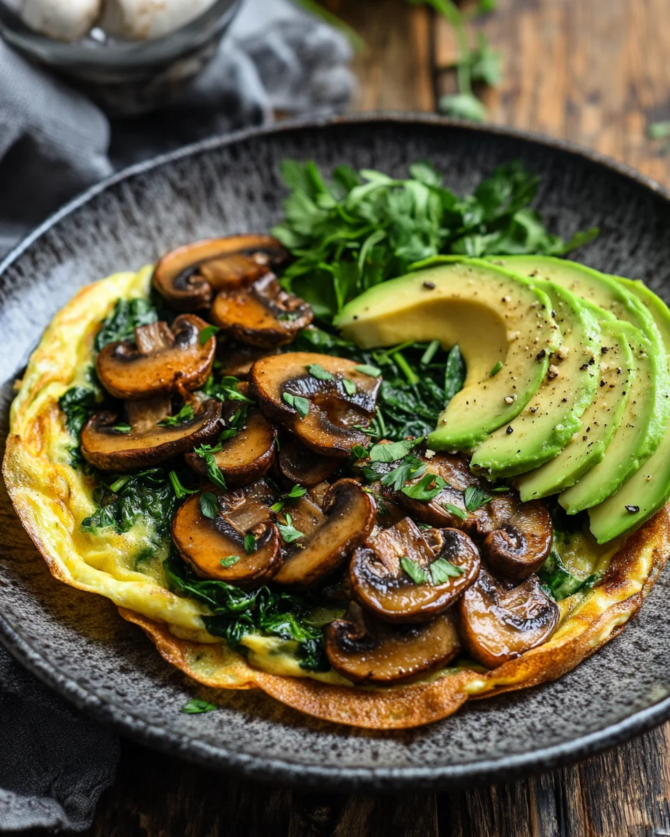 Omelett mit Pilzen, Spinat und Avocado