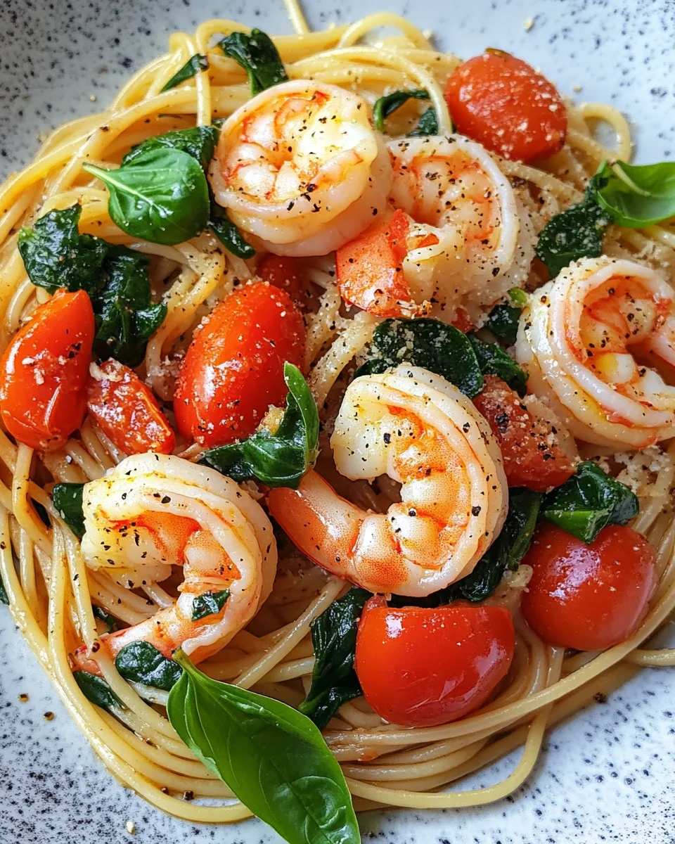Tomate-Spinat-Garnelen-Nudeln