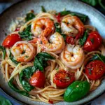 Tomate-Spinat-Garnelen-Nudeln