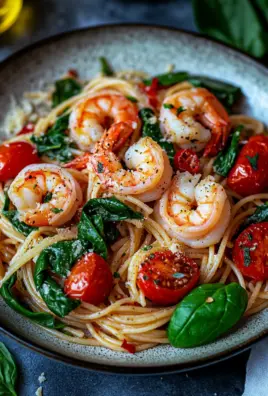 Tomate-Spinat-Garnelen-Nudeln