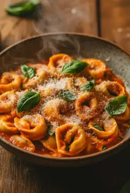 Tortellini mit Tomaten-Sahnesoße, Käse und Basilikum 25 Tortellini mit Tomaten-Sahnesoße, Käse und Basilikum